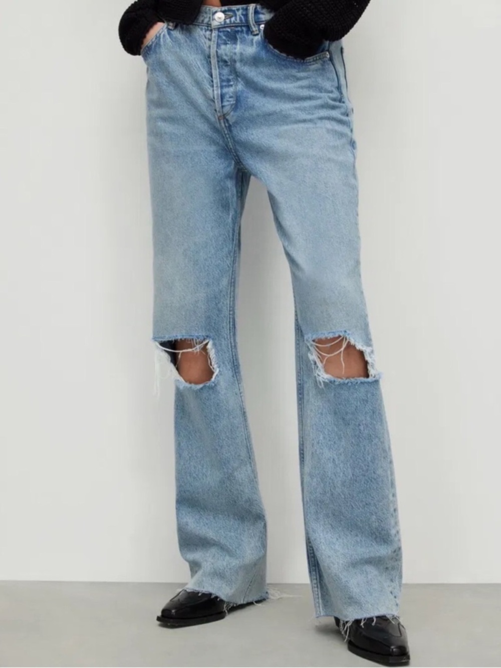 NWT AllSaints Wendel Distressed Ripped High Waist Jeans, Light Blue, Size 27